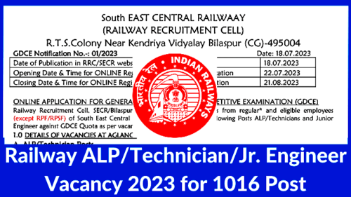 Railway JE Vacancy 2023 ALP & Technician Notification Apply Online