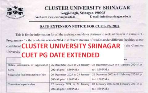 Cluster University Srinagar- Date EXTENSION NOTICE FOR CUET-PG 2024