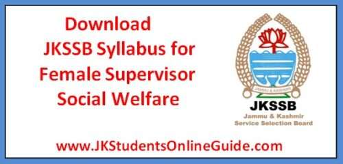 JKSSB Female Supervisor 2024 Social Welfare Syllabus, Download full Pdf