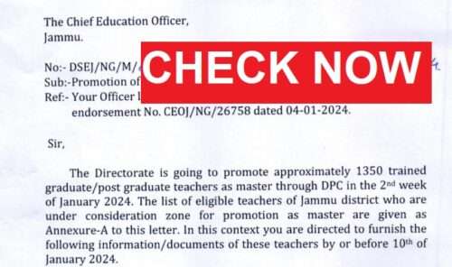In J&K 1300+ Teachers Promoted: Check Full Lis