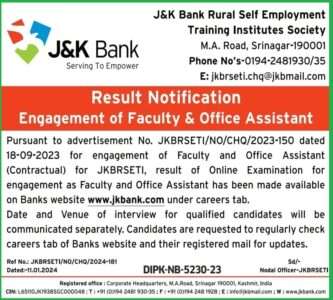 J&K Bank Recruitment 2024: Click Here to Download Notification