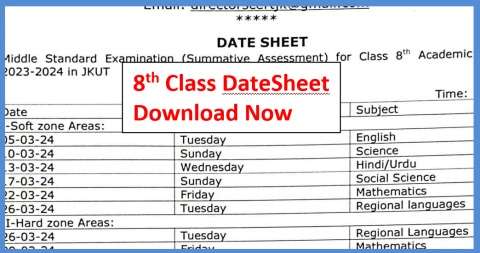 JKBOSE 8th Date Sheet 2024 OUT Download Now