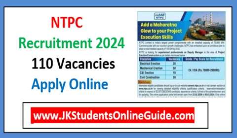 NTPC Deputy Manager Vacancy 2024 Notification ! 110 Post , Online