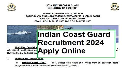 Indian Coast Guard Recruitment 2024: 260 Post, Apply Online