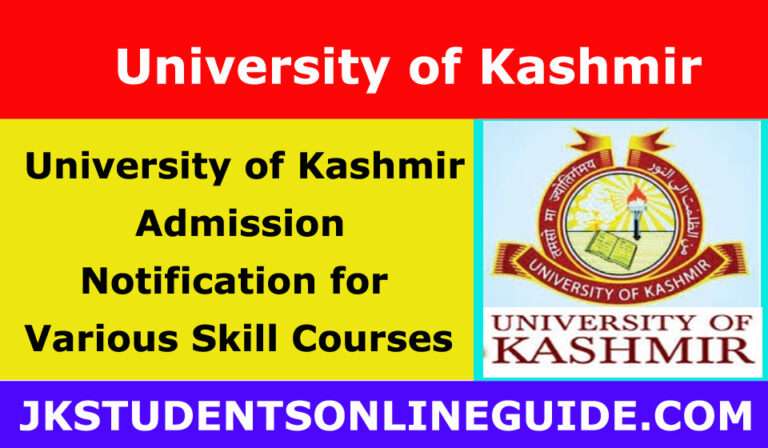 Kashmir University Admission Notification for Various Skill Courses