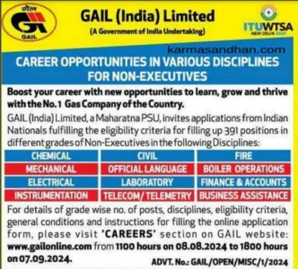 GAIL Non-Executive Recruitment 2024 Notification Out, Registration Begins for 391 Vacancies