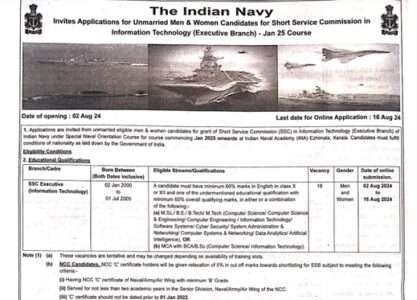 Indian Navy SSC IT Officer Recruitment 2024 Started, Apply Online